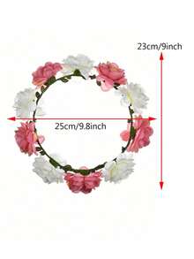 1pc Bohemian Beach Rose Flower Headband, Bridal Headdress, Performance & Travel Floral Headpiece - Multicolor - View 5