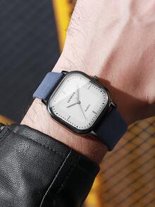 3pcs/Set Men's Fashion Square Minimalist Scale Dial Quartz Wrist Watch & Belt Combo Set (Watch Box Not Included) - Multicolor - View 5