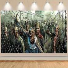 1 Halloween Zombie Garage Door Decal - Apocalyptic Prison Ruins Photography Background, Horror Outdoor Wall Decoration, Durable Windproof Material, Perfect Choice For Halloween, Zombie-Themed Parties And Events, Halloween Decoration - Multicolor - View 4