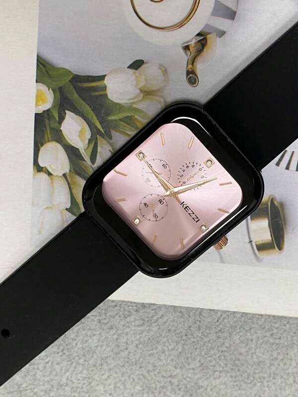 KEZZI 1pc Women's Colorful Silicone Strap Casual Fashion Quartz Watch With 3 Needles And Rhinestones, Minimalist And