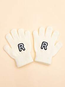 1 Pair White Infant & Toddler 26 Letter Embroidered Soft Knit Fashionable Cute Warm Gloves For Baby Boys & Girls, Suitable For Autumn/Winter Daily Wear - White - View 12