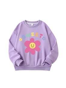 2 件/套青少年女孩花朵印花运动衫圆领 + 花朵印花紧身裤套装，适合女孩休闲舒适秋冬时尚服装可爱衣服套装 - 彩色 - 查看 2