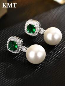 KMT 2 đôi bông tai hợp kim đồng đính đá Cubic Zirconia và ngọc trai giả, kiểu dáng hình học thanh lịch, phụ kiện thời trang cao cấp dành cho nữ, phù hợp cho tiệc tùng và các dịp lễ hội. - Ngọc trai vuông - Xem 8