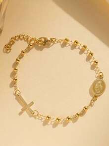 1pc 3mm Rosary, Stainless Steel Virgin Mary Bracelet, Gift For Valentine's Day, Mother's Day - Multicolor - View 6