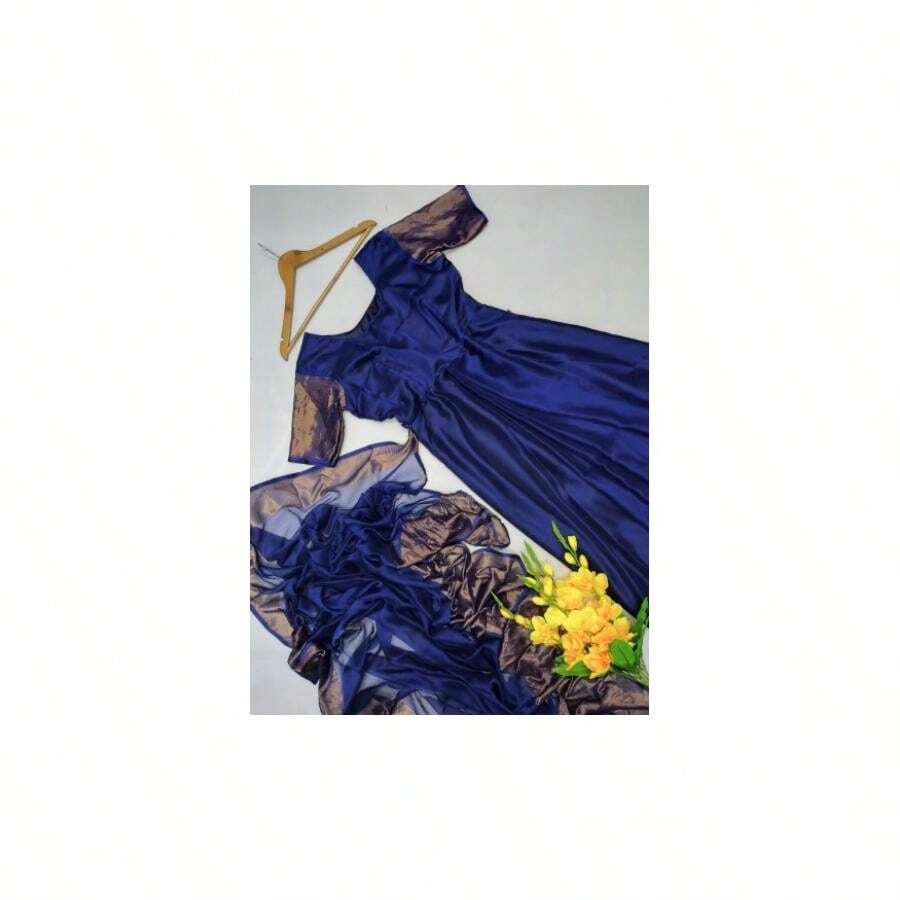 Navy Blue  Saree Gown Blouse Readymade UK Next Day - Multicolor - View 1