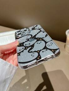 Black Ghost Hollow Phone Case Compatible With IPhone 11 Pro Max, 16 Pro Max, 15 Pro, 14 Plus, 13, 12, 11, 13 Pro Max, 12 Pro, Anti-Drop - Fine Pores Transparent Fine Flash - View 3