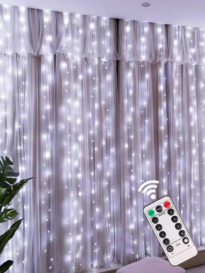 1 件 100LED /200LED/300LED 冷白色 USB 窗帘灯串，圣诞装饰花环仙女灯花彩遥控 LED 灯圣诞派对家居装饰、卧室装饰照明、节日派对装饰、圣诞礼物、圣诞装饰、圣诞饰品