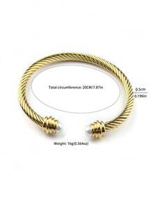 1pc 18K Gold Plated Stainless Steel Adjustable Cuff Bracelet, Elegant & Luxurious, Suitable As Gift For Family, Friends, Lover - Gold - View 9