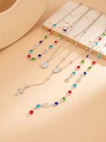 Bộ 4 chiếc/Bộ dây chuyền mạ vàng 14k nhiều lớp đính hạt thánh giá và Đức Mẹ Đồng Trinh, thích hợp cho kỳ nghỉ, cầu nguyện, lễ rửa tội - Phong cách 12 - Xem 9