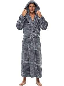 Mens Robe With Hood, Plush Fleece Hooded Mens Bathrobe, Big And Tall Bath Robe For Menhalloween - 深混色灰色 - 查看 10