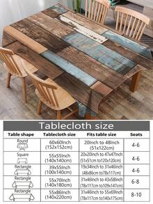 1pc Woodgrain Printed Tablecloth, Modern Polyester Rectangular/Round Waterproof Tablecloth, Digital Printing Suitable For Living Room, Outdoor Dining Table, Small Round Table - Black and White - View 3