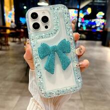 1个奢华亮片水钻蝴蝶结设计防震防滑手机壳,兼容 13 14 15 16 Pro Max, - 粉色 - 查看 8