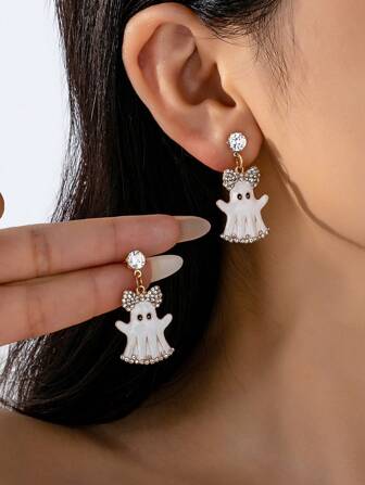 1 Pair Halloween Cute Cartoon Ghost, Pumpkin, Cat Dangle Earrings For Women, Suitable For Holiday Wear