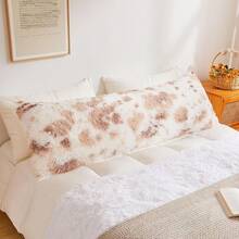 20x54 Fluffy Cheetah Print Body Pillow Cover, Leopard Print Plush Fuzzy Pillowcase With Zipper, Farmhouse Shaggy Long Pillow Cover Women Side Sleepers, Pink - 米色乳牛紋 - 查看 1