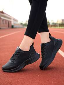 [Runs Small, Size Down 1/2] 1 Pair Women's Casual Sports Shoes, Fashionable Solid Color, Lightweight & Comfortable, Black Running Shoes, Non-Slip, Hiking Shoes, 2025 New Winter Outdoor Sports Shoes For Women - Black - View 4