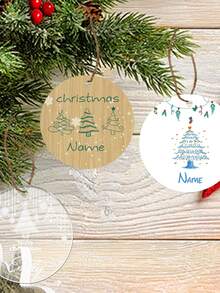 Personalisierte Weihnachtsornamente mit Namen, individuelle Weihnachtsbaumdekorationen, anpassbare Acryl-Ornamente, anpassbare runde Weihnachtsbastelbedarf, DIY-Ornamente, Weihnachten, Innen, Außen, Garten, Jahrestag, Keramik, Holz, Weihnachtsbaummuster, Raumdekoration, Junge, Mädchen, Mutter, Vater, Kinder