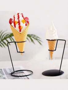 1 Piece Ice Cream Cone Stand, Ice Cream Display Stand, Iron Metal Cone Stand, Fun Waffle Stand, Single Ice Cream Cone Service, Simple Iron Art Ice Cream Storage Stand, Cone Sundae Crispy Display Stand, Restaurant Cold Drink Shop Display Stand