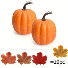 2/22pcs Autumn Artificial Foam Pumpkin & Maple Leaf Set, 7.8in Halloween Carving + Thanksgiving Tabletop Decor, Wedding, Holiday Gift, Home Decoration, Waterproof & Fade-Resistant Indoor/Outdoor Scenery Arrangement Christmas Decorations Home Christmas Gifts Christmas Decor