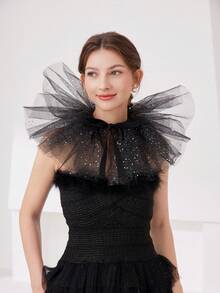 1pc Exaggerated Puff Ruffled Detachable Mesh Fake Collar For Women