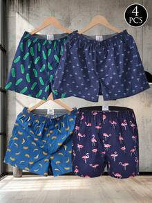 4 piezas Calzoncillos tipo bóxer para hombres, ropa interior transpirable y elástica con diseño a cuadros o lisos - Multicolor - Ver 1
