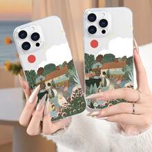 Charming Cartoon Village Scene Pattern Transparent Phone Case Compatible With IPhone 11 12 13 14 15 Pro Max Plus Lens Protective Soft Silicone Back Cover Whimsical Stylish Durable - 無色 - 查看 5