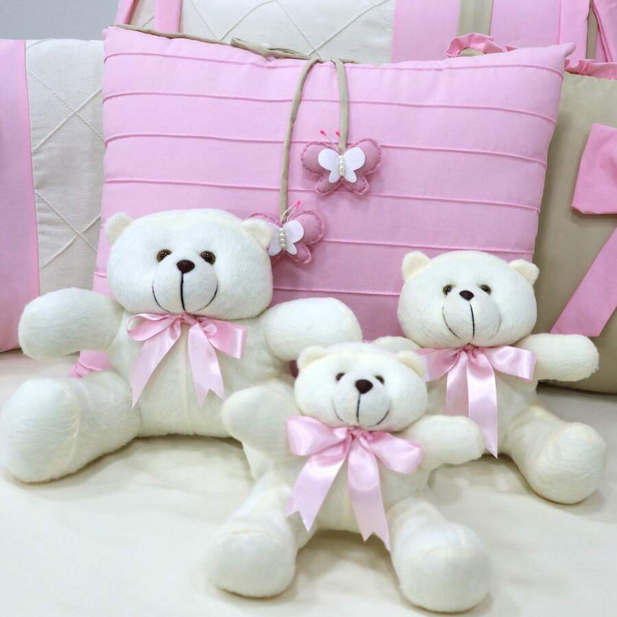 Trio Of Teddy Bears For Niche Snowflake Bow Boy Girl Bedroom Decoration - Rosa - Ver 1
