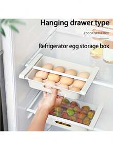 1pc Adjustable Plastic Refrigerator Storage Box With 12-Slot Egg Tray - Pull-Out Fridge Drawer For Storing Fruits, Vegetables And Food - Multicolor - View 10