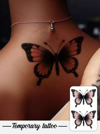 1pc Waterproof & Sweat-Proof Temporary Tattoo Sticker, Colorful Demon Butterfly Design, Personalized & Fashionable, Suitable For Women