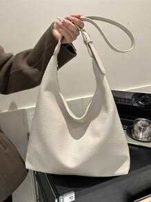 Geantă de umăr nouă, versatilă, din PU, culoare solidă, tip baghetă, tip sac minimalist casual, dimensiunea mare