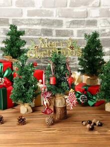 迷你圣诞树，人造迷你松树圣诞树，带雪景和圣诞装饰的手工艺品，配粗麻布袋底座，小型人造圣诞树，适合冬季桌面摆件、圣诞礼物、婚礼装饰、房间装饰、家居圣诞礼物、圣诞装饰 - 綠色 - 查看 5