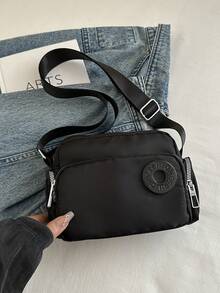 Ví đeo chéo mini đựng tiền xu, kiểu dáng cổ điển thời trang, chất liệu nylon màu trơn, thiết kế chữ cái trang trí, túi đeo vai có khóa kéo, nhiều ngăn, thích hợp cho các hoạt động thể thao ngoài trời, du lịch, mua sắm, đi làm, dự tiệc, hẹn hò và các dịp khác, túi xách thời trang dành cho nữ. - màu đen - Xem 7