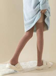 3双装女士高级过膝袜 - 柔软珊瑚绒，厚实保暖，透气吸汗，可机洗，纯色，适合秋冬季户外活动，圣诞礼物