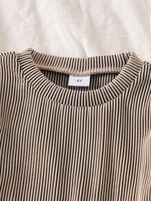 2 pezzi/Set Completo di top a costine e pantaloni a zampa per ragazze, Primavera/Autunno, Top a maniche lunghe + Pantaloni a zampa larga, adatto per attività casual all'aperto - Caffè Marrone - Visualizzare 4