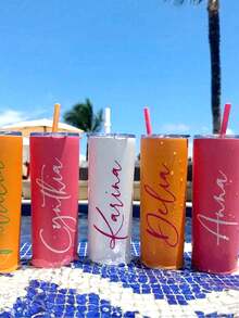1pc 20oz/600ml Personalized Tumbler, Custom Name Straight Cup, Reusable All-Season Drinking Cup, Cute Birthday Holiday Family Gathering Gift, For Restaurant Bedroom Office Teahouse Home School - Multicolor - View 5
