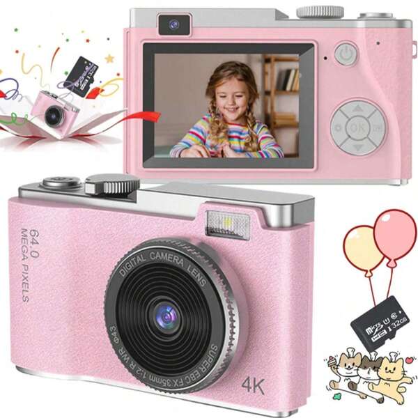 Câmera digital de alta definição, câmera de vídeo digital para crianças, brinquedos de câmera para crianças de 3 a 12 anos, meninas e meninos, pequenos presentes de câmera vintage para adolescentes, meninas e meninos, estudantes, melhor presente de festival de aniversário de Natal para crianças