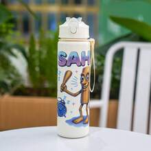 1 个 750ml/25oz 卡通山海经主题水瓶，带塑料吸管，便携易清洗，适合户外露营、玩耍、运动和节日礼物 - 彩色 - 查看 13