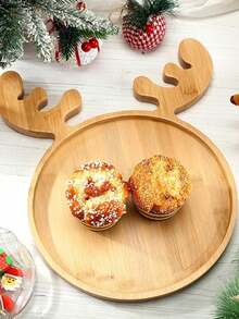 1 件鹿角托盘、圣诞派对餐盘、木制水果盘、小吃和干果托盘、红木鹿托盘 - 彩色 - 查看 1