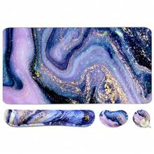 Large Keyboard Mouse Pad Set, Extended Mouse Pad+Keyboard Wrist Rest Support, Memory Foam Ergonomic Easy Typing, 4Pcs (35.4*15.9 In) Desk Pad Set For Home Office Study Game - Colorful-671326 - PurpleMarble - View 2