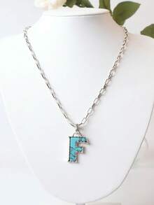 1pc Western Country Style Vintage Textured CCB Multicolor Leopard Print Black & White Plaid 26 Letter Minimalist Pendant Necklace, Sweater Chain