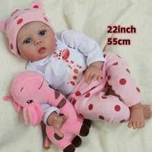 22 Zoll realistische Neugeborene-Puppe, rosa Giraffe-Gestalt - weiche Vinyl-Gliedmaßen und Stoffkörper, ausdrucksreiches Herz-Gesicht, Simulation von hellbeige Muskeln, Kleidung - Ideales Weihnachtsgeschenk für Mädchen (55 cm) - mischen - Übersicht 3