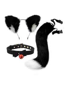 Diadema con orejas de gato para cosplay, decoración de cola de gato, accesorios para el cabello hechos a mano con orejas de neko mimi lindas, conjunto de disfraz de cola peluda, Halloween