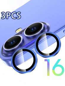 3 Packs Glass Camera Lens Protectors For IPhone 17 17 Pro 17 Pro Max 17 Air 16/16 Plus/15promax/15/15plus/15pro/16pro/16promax/14promax/14pro/14/14plus/13promax/13pro/13/13plus - Smooth, HD, Case Compatible, Easy-To-Install Metal Ring Cover (Dark Blue)