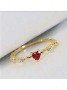 1pc Minimalist Heart Design Engagement Ring, Suitable For Daily Wear - 金色 - 查看 2
