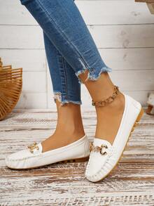 Mocasines de mujer de talla grande de estilo europeo y americano para primavera/otoño, con cadena de cristales y planos de corte bajo, zapatos casuales tipo slip-on