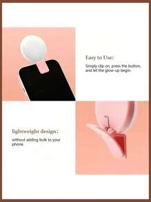 Luz LED de selfie compatible con iPhone, iPad, computadora portátil, mini anillo de luz, luz de relleno de foto, anillo de luz de video, lámpara de clip de fotografía, adecuada para selfies y transmisión en vivo, capacidad de batería de luz portátil: 30mAh