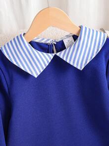 Girls' Casual Striped Collared Long Sleeve Shirt, Comfortable & Versatile For Everyday & Outdoor Wear, Fashionable & Stylish For Tween Girls Great Gift - Blue - View 3