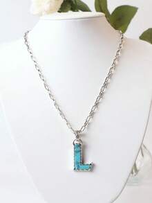 1pc Western Country Style Vintage Textured CCB Multicolor Leopard Print Black & White Plaid 26 Letter Minimalist Pendant Necklace, Sweater Chain