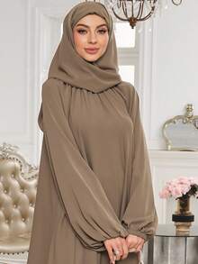 1 件纯色 Nida 面料 Abaya，无头巾，宽松舒适，适合所有人胸围，适合女性日常穿着 - 多色 - 查看 3