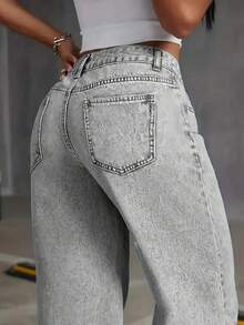 Teen Girl Casual Front Button Pocket Straight Leg Jeans - Grey - View 4