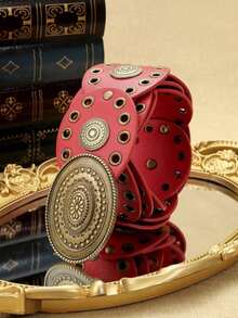 1pc Women's Fashionable Boho Style PU Faux Leather Round Buckle Waist Belt, Suitable For Daily Wear Summer, School Fall, Autumn, Halloween - Cà phê 2 - Xem 2